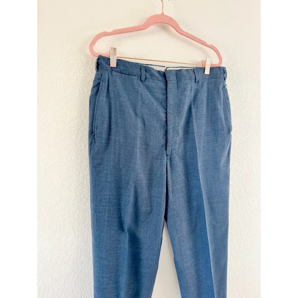 Vintage‎ Trousers Mens 32x31 Blue Grey Heathered Wool Blend Cuffed Straight Leg